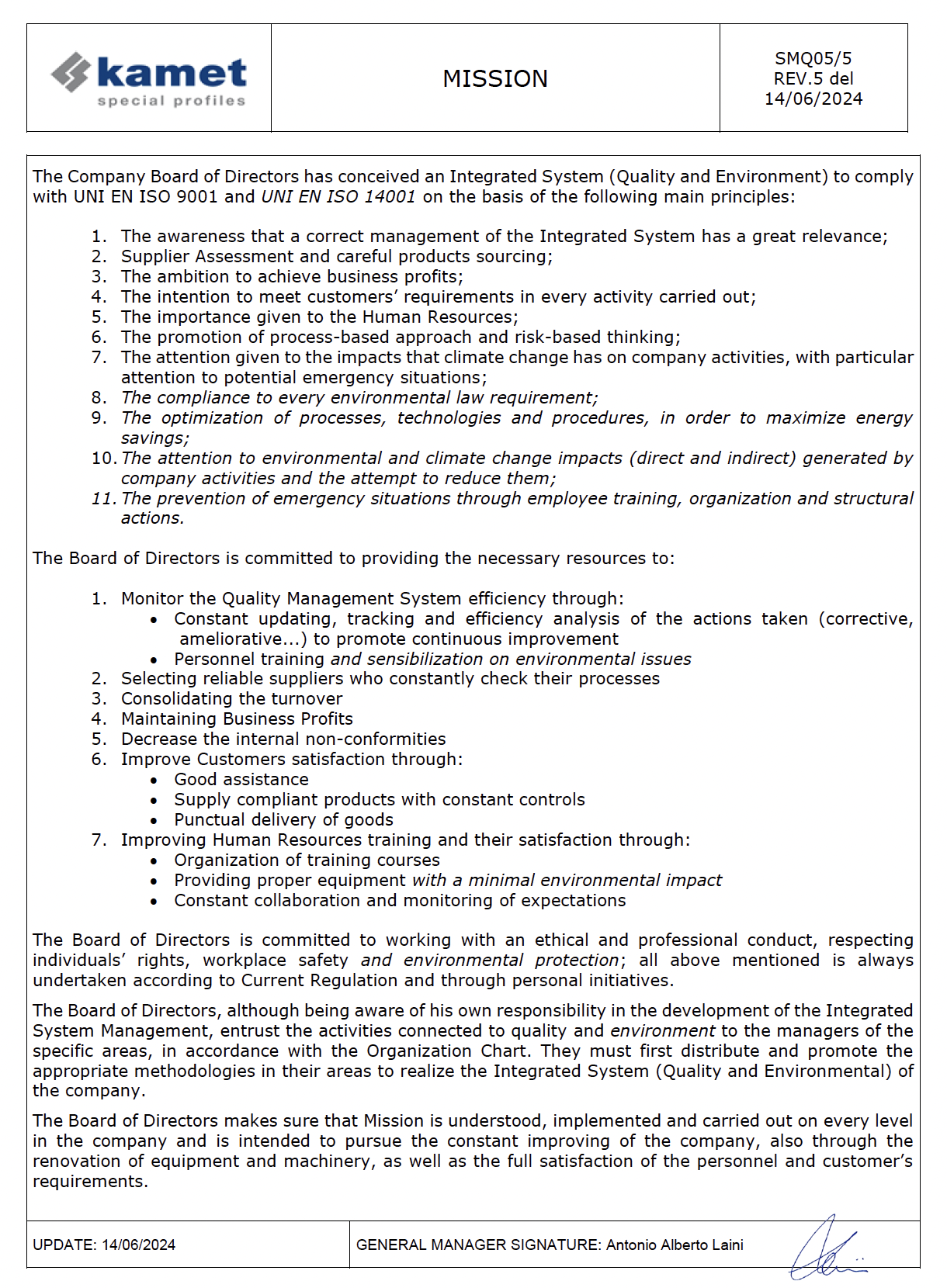 Industrial Metal Profiles Mission Certificate